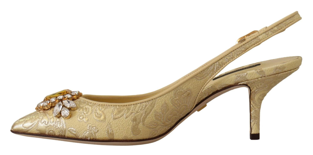 Dolce & Gabbana Gold Crystal Slingbacks Pumps Heels Shoes - Heels