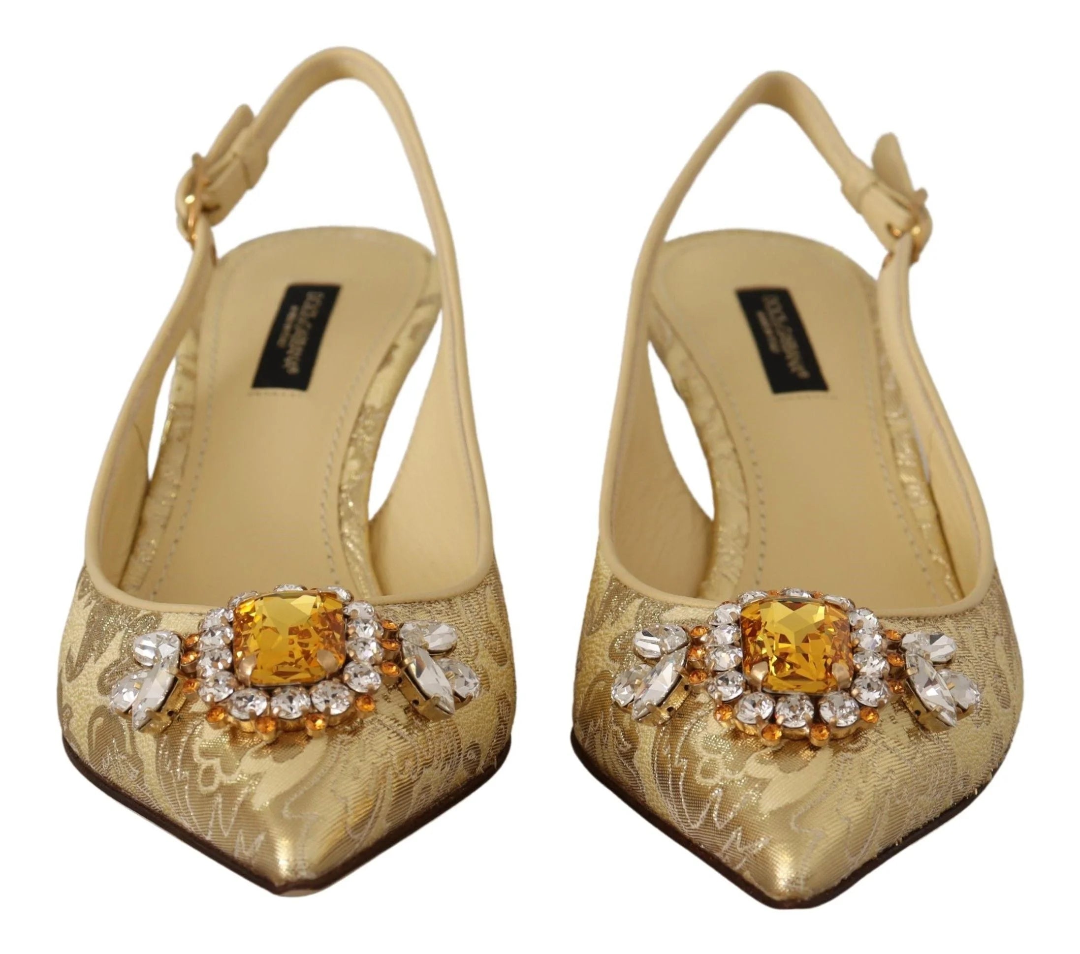 Dolce & Gabbana Gold Crystal Slingbacks Pumps Heels Shoes - Heels