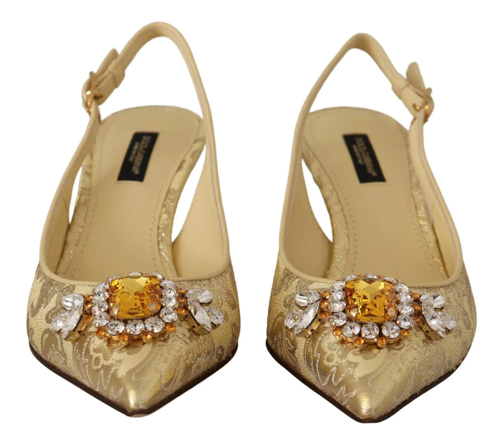 Dolce & Gabbana Gold Crystal Slingbacks Pumps Heels Shoes - Heels