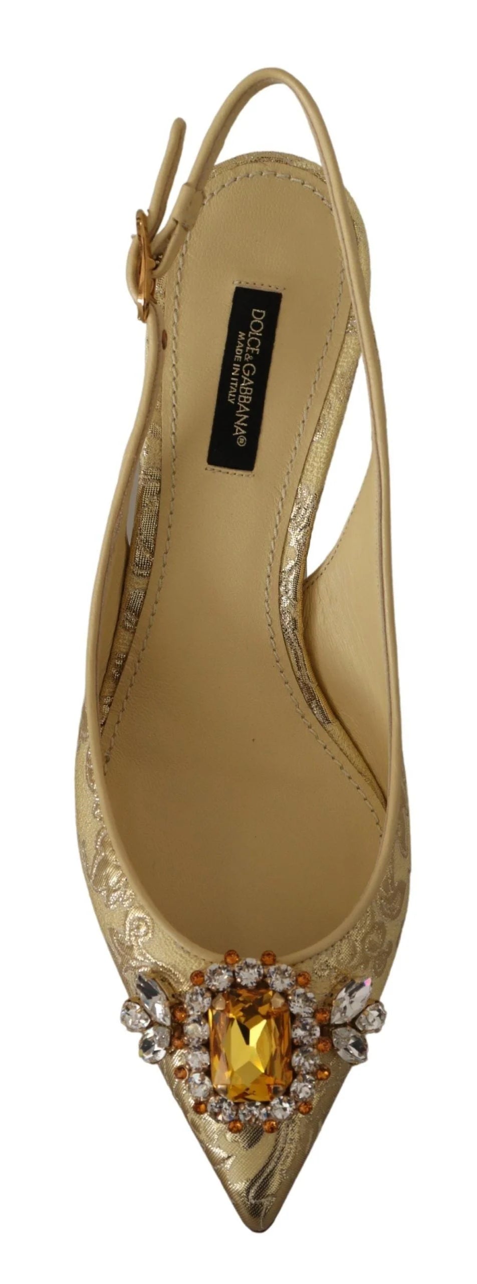 Dolce & Gabbana Gold Crystal Slingbacks Pumps Heels Shoes - Heels