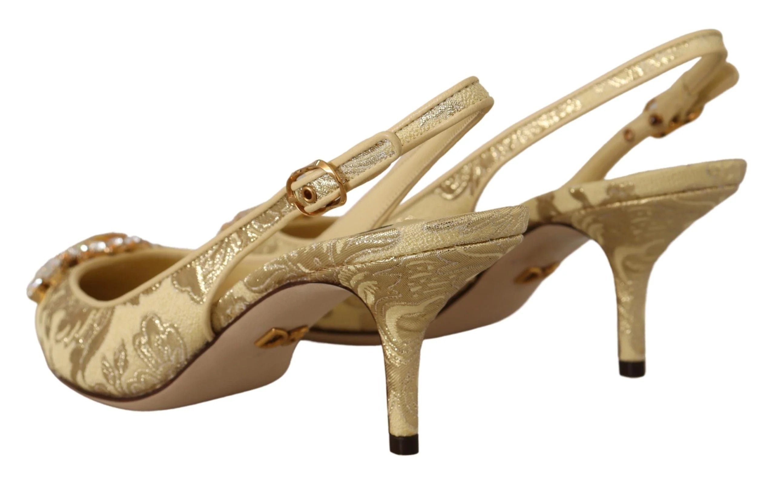 Dolce & Gabbana Gold Crystal Slingbacks Pumps Heels Shoes - Heels