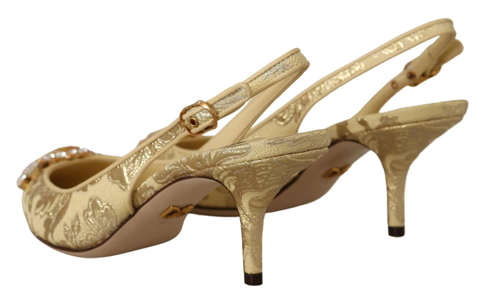 Dolce & Gabbana Gold Crystal Slingbacks Pumps Heels Shoes - Heels