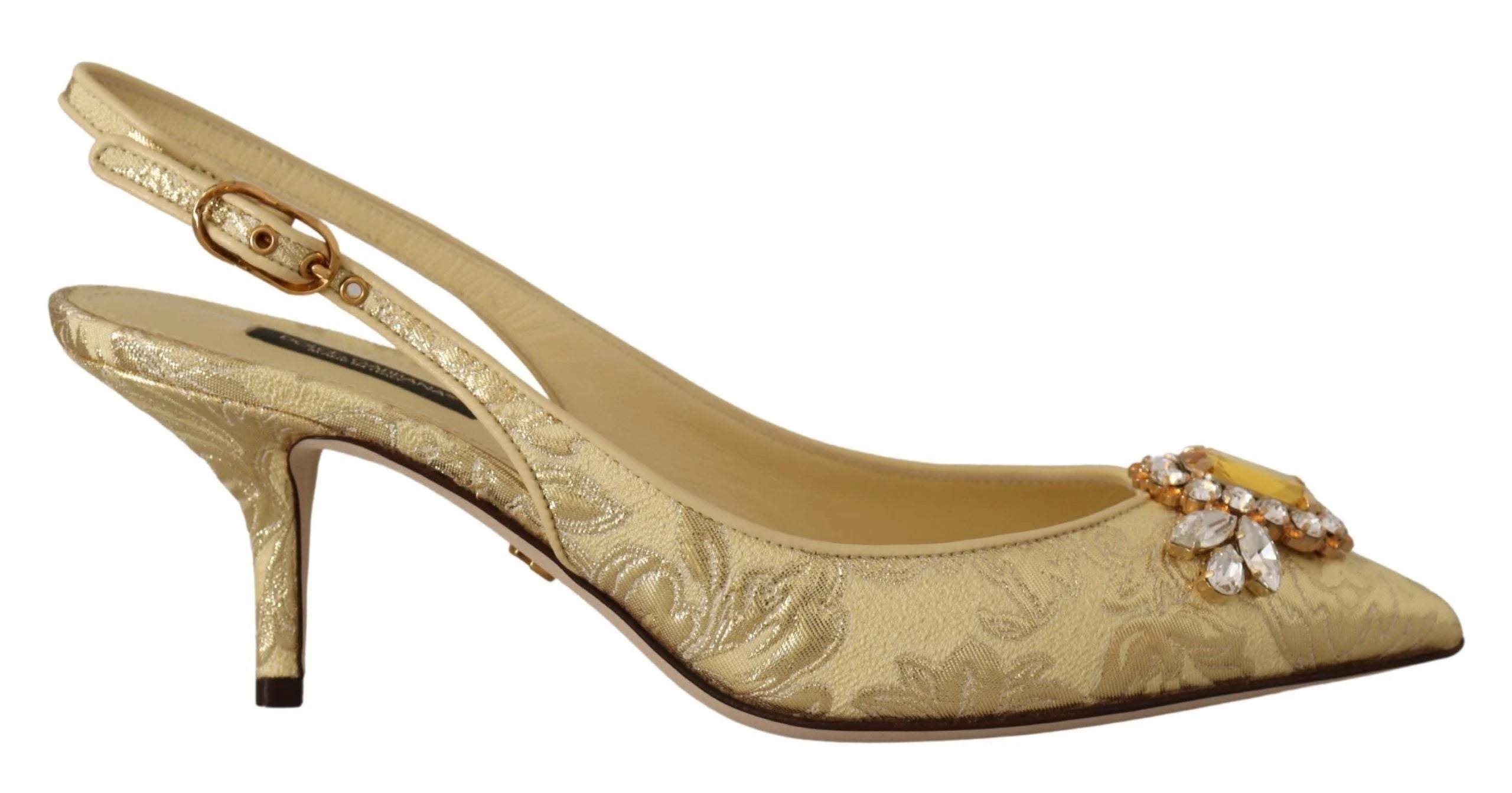 Dolce & Gabbana Gold Crystal Slingbacks Pumps Heels Shoes - Heels