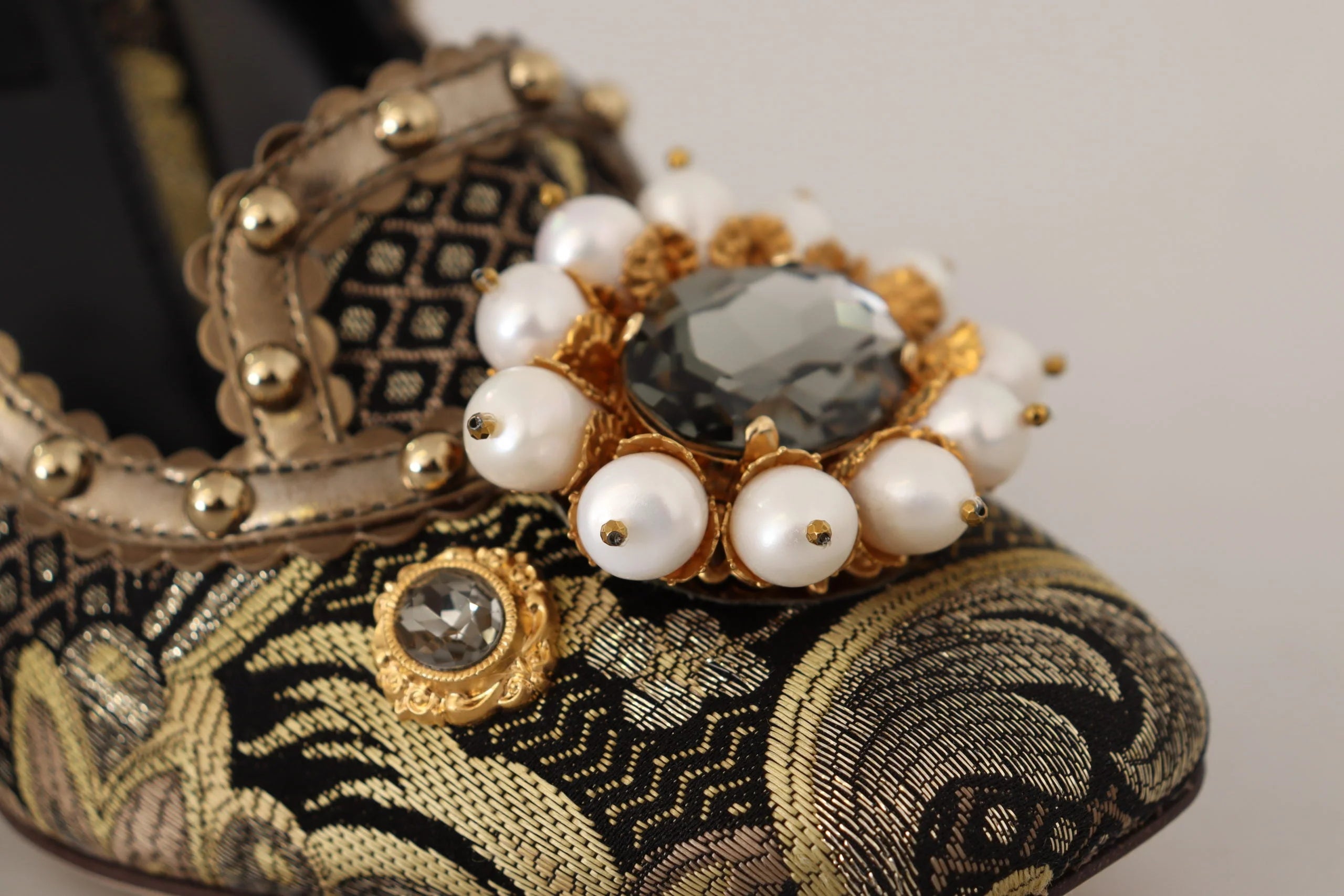 Dolce & Gabbana Gold Crystal Square Toe Brocade Pumps Shoes - EU36/US5.5 - Heels