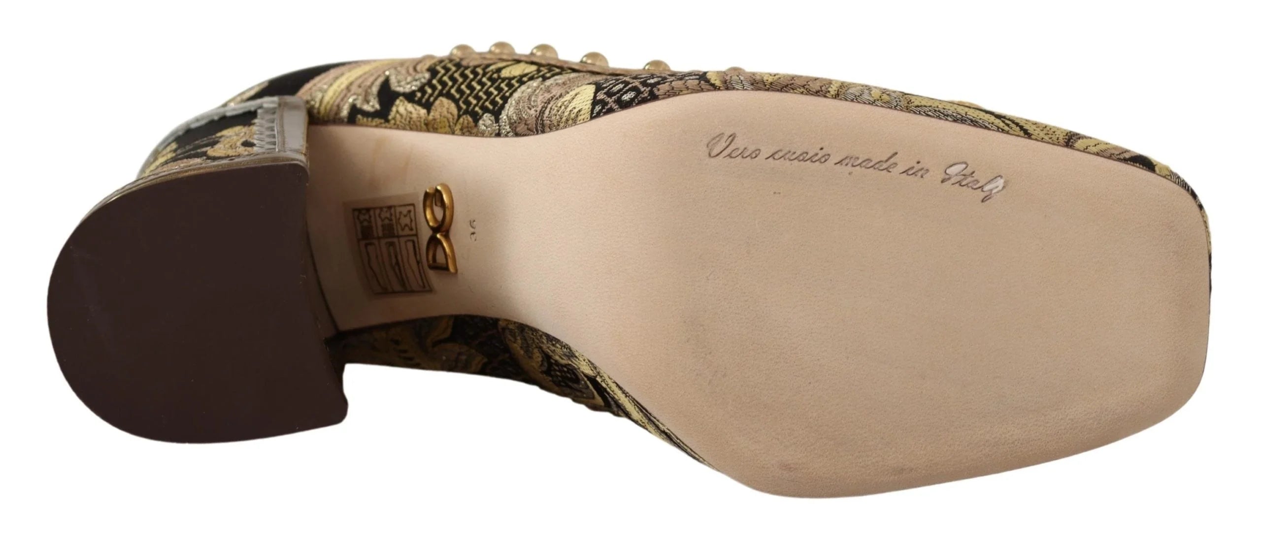 Dolce & Gabbana Gold Crystal Square Toe Brocade Pumps Shoes - EU36/US5.5 - Heels