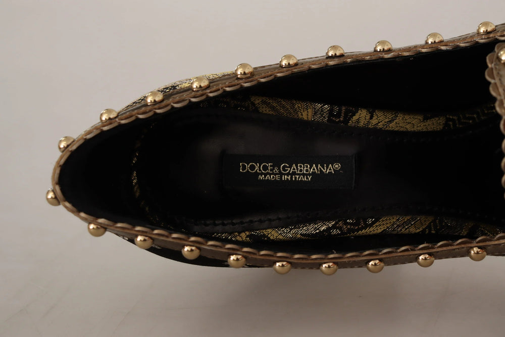 Dolce & Gabbana Gold Crystal Square Toe Brocade Pumps Shoes - EU36/US5.5 - Heels