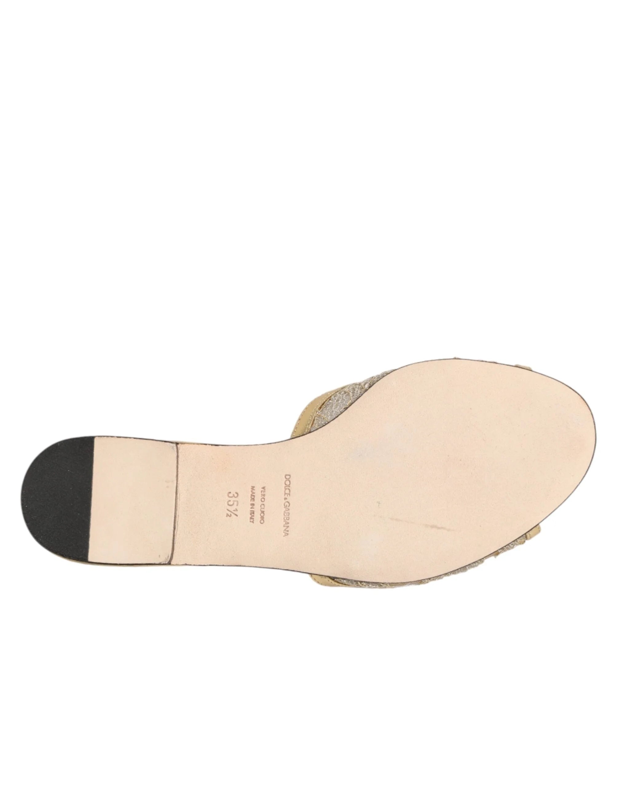Dolce & Gabbana Gold Devotion Lace Flats Slip On Sandals Shoes - EU35.5/US5