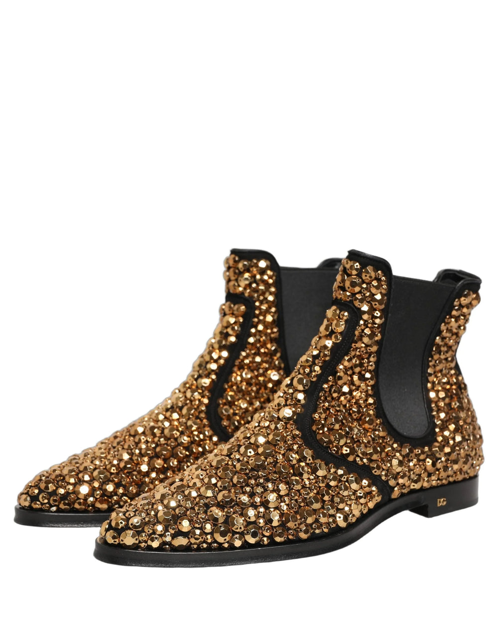Dolce & Gabbana Gold Embellished Chelsea Ankle Boots Shoes - EU44/US11