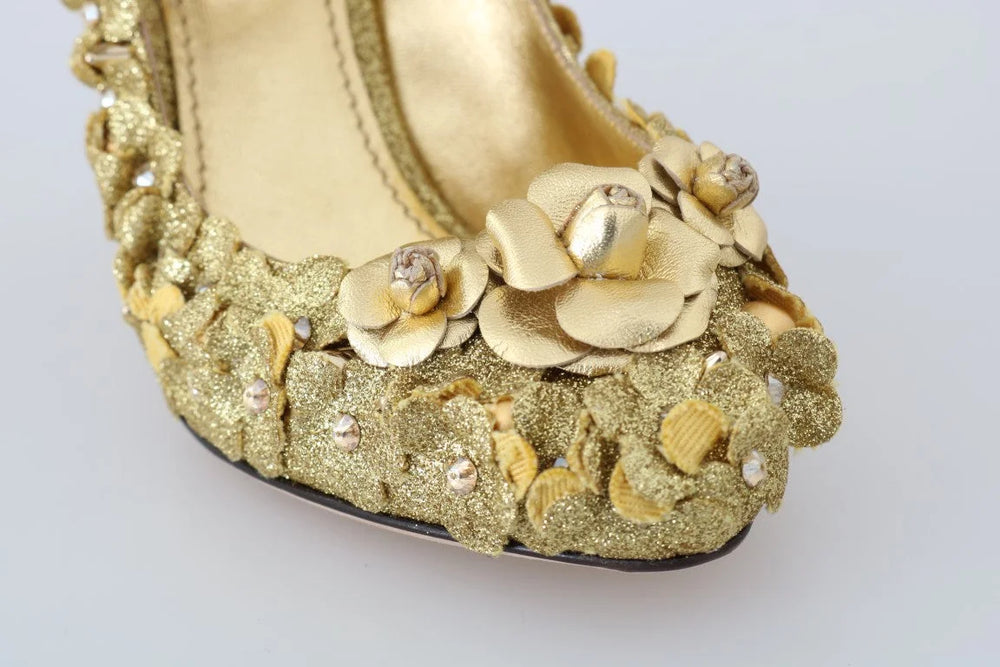 Dolce & Gabbana Gold Floral Crystal Mary Janes Pumps - EU36/US5.5
