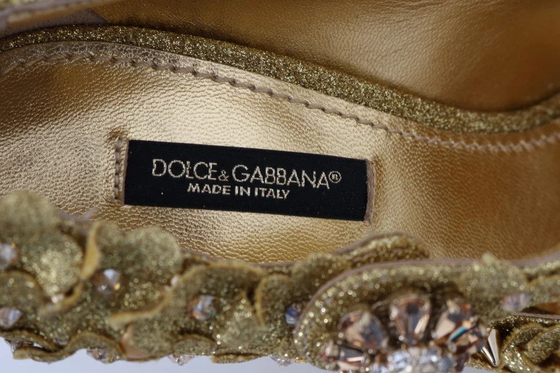Dolce & Gabbana Gold Floral Crystal Mary Janes Pumps - EU36/US5.5