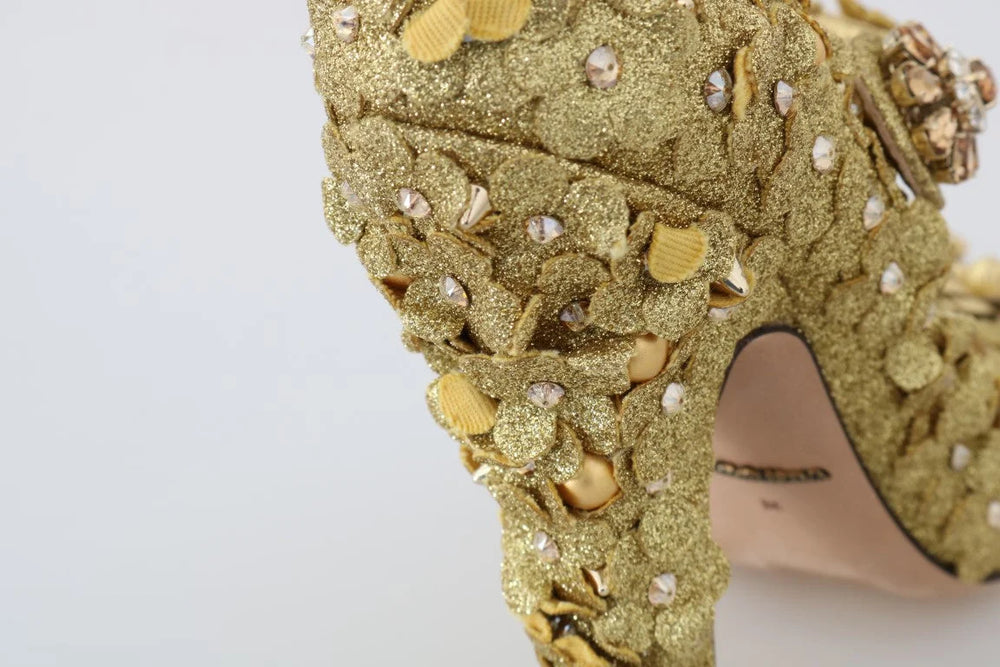 Dolce & Gabbana Gold Floral Crystal Mary Janes Pumps - EU36/US5.5