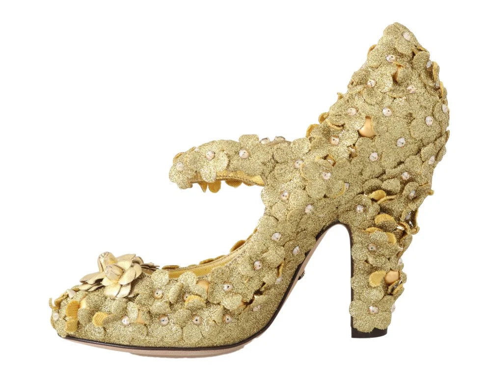 Dolce & Gabbana Gold Floral Crystal Mary Janes Pumps - EU36/US5.5
