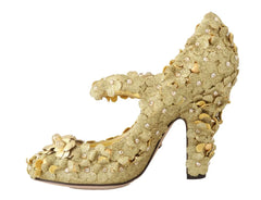Dolce & Gabbana Gold Floral Crystal Mary Janes Pumps - EU36/US5.5