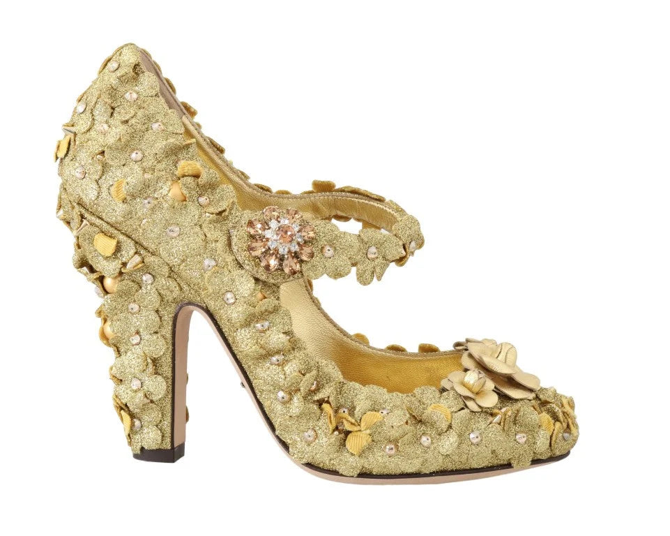Dolce & Gabbana Gold Floral Crystal Mary Janes Pumps - EU36/US5.5