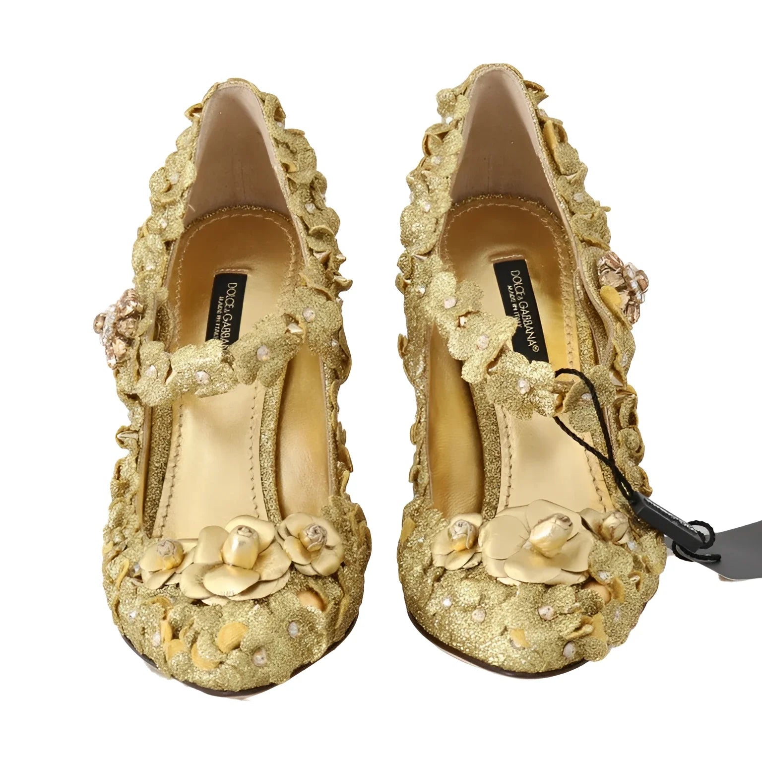 Dolce & Gabbana Gold Floral Crystal Mary Janes Pumps - EU36/US5.5