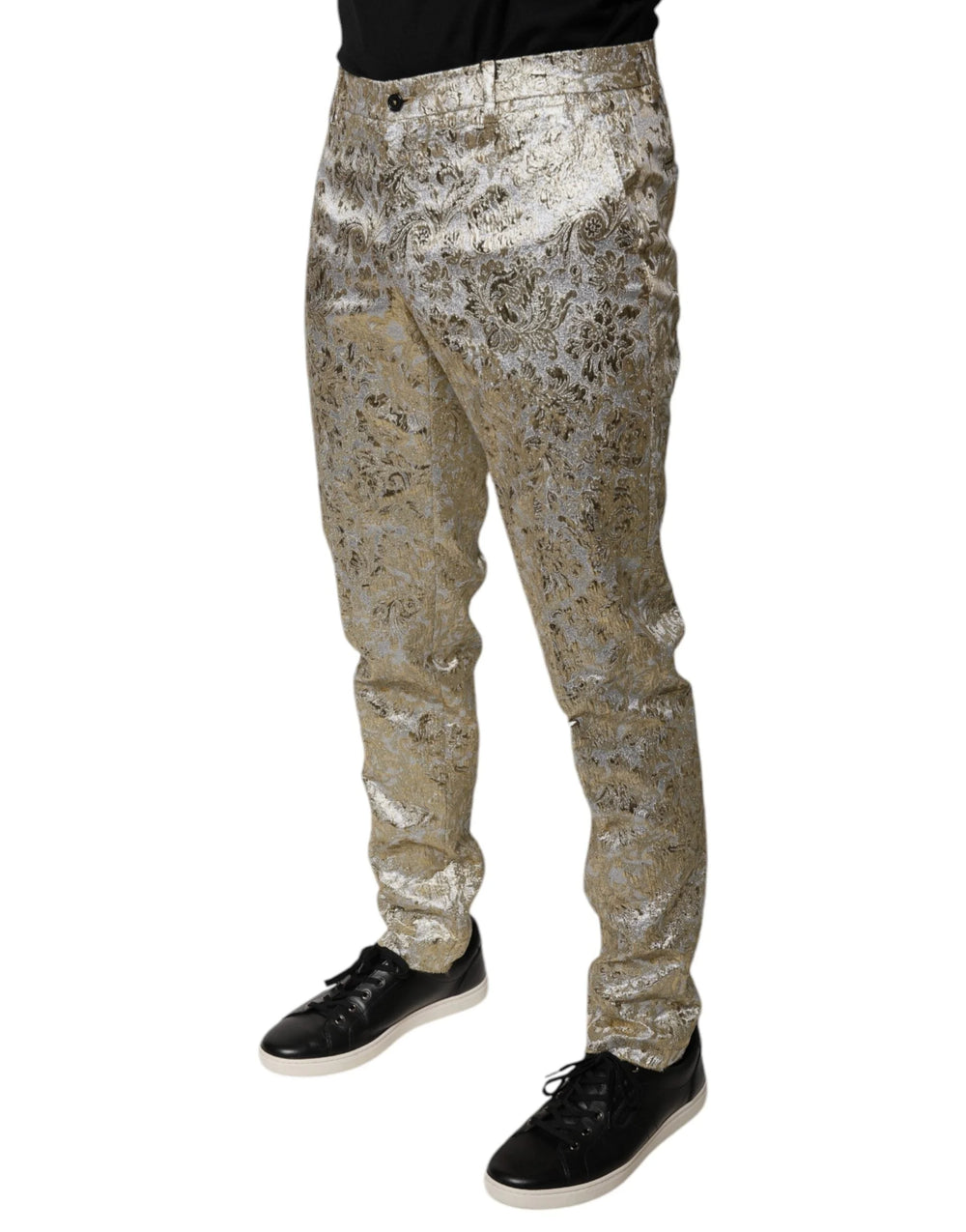 Dolce & Gabbana Gold Floral Jacquard Men Dress Pants - IT48 | M - Trousers
