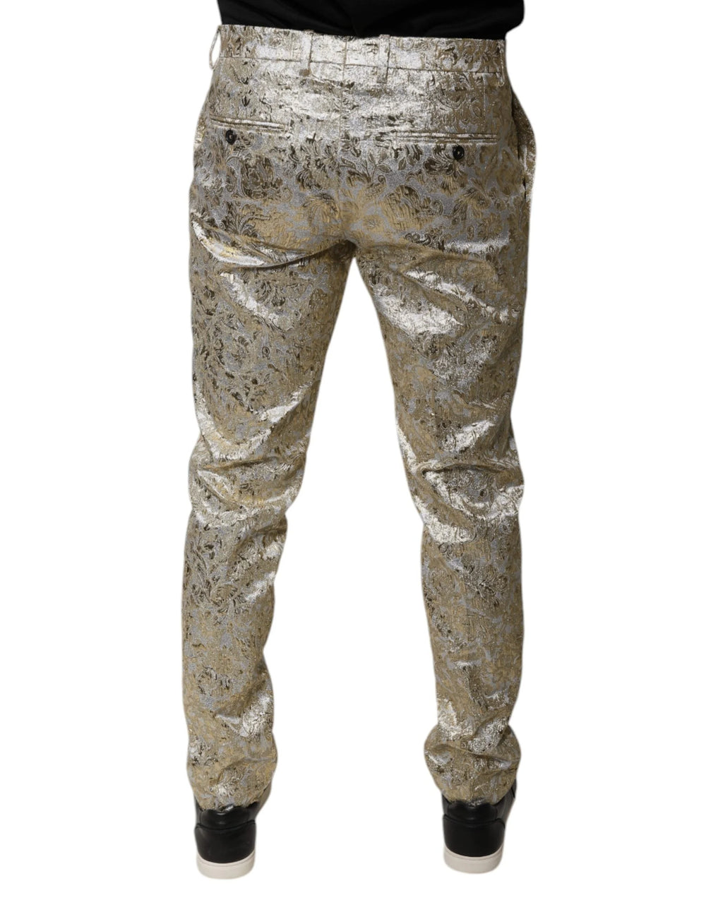 Dolce & Gabbana Gold Floral Jacquard Men Dress Pants - IT48 | M - Trousers