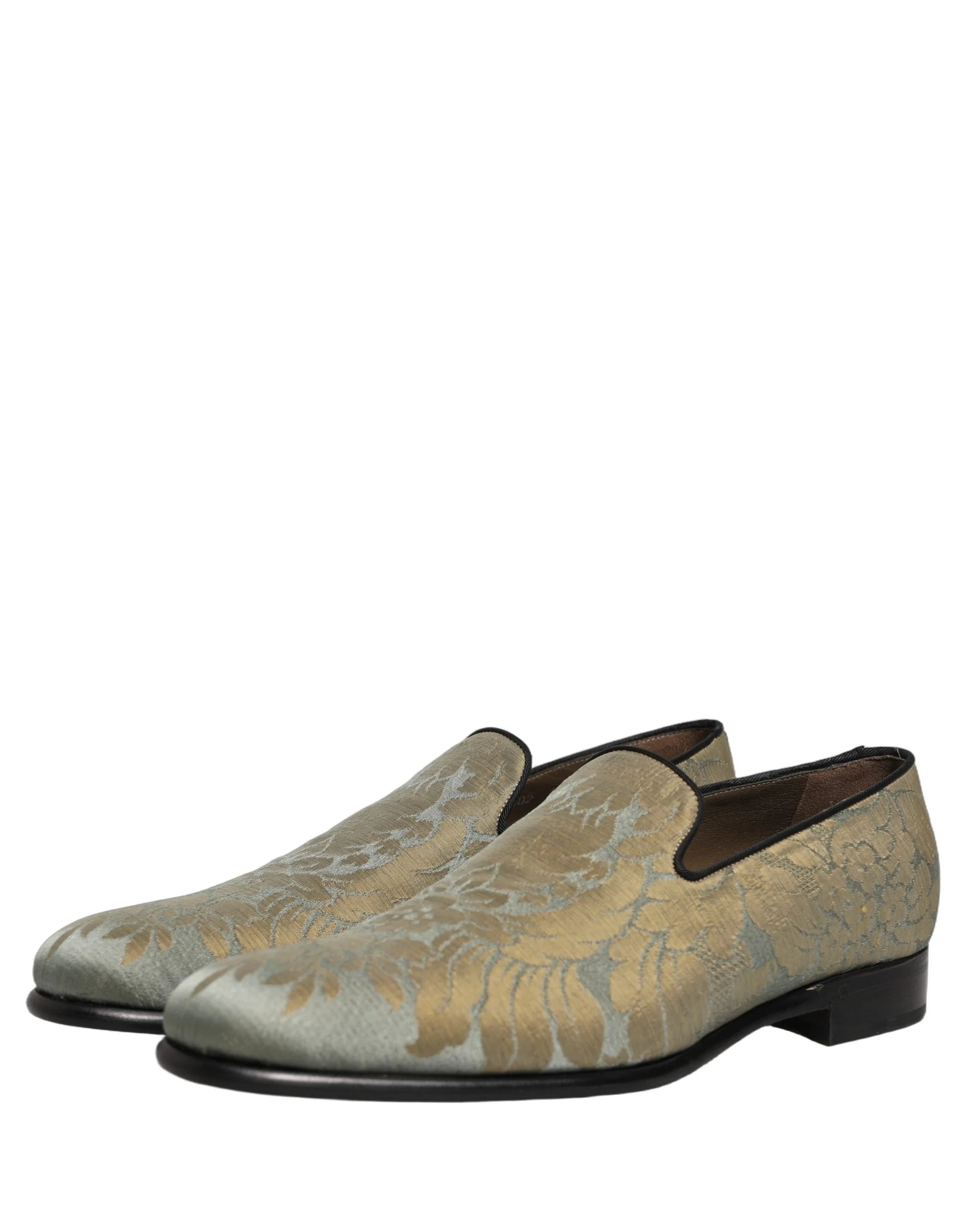 Dolce & Gabbana Gold Floral Jacquard Slip On Loafers Shoes - EU44/US11