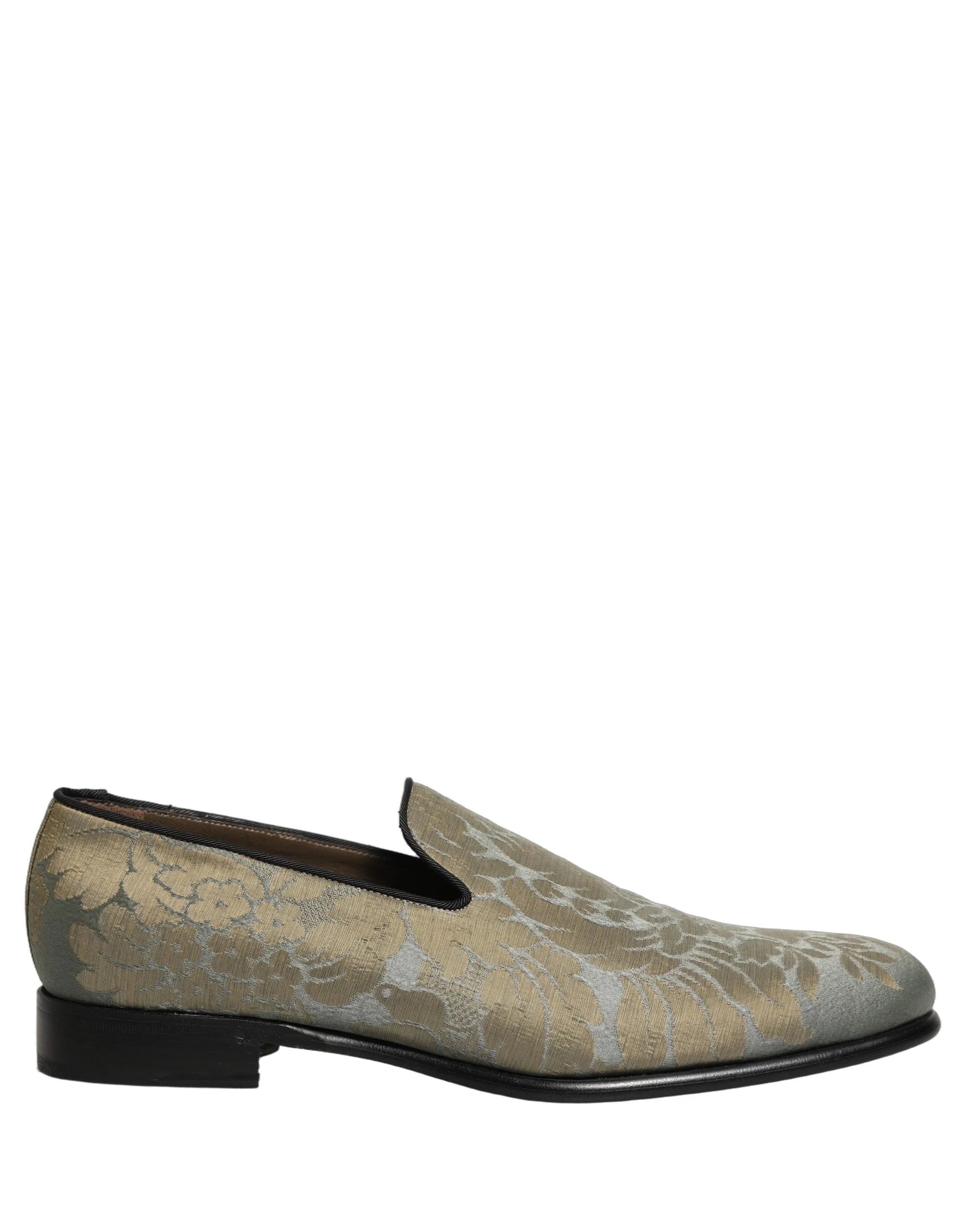 Dolce & Gabbana Gold Floral Jacquard Slip On Loafers Shoes - EU44/US11