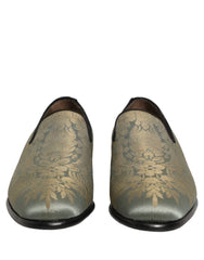 Dolce & Gabbana Gold Floral Jacquard Slip On Loafers Shoes - EU44/US11