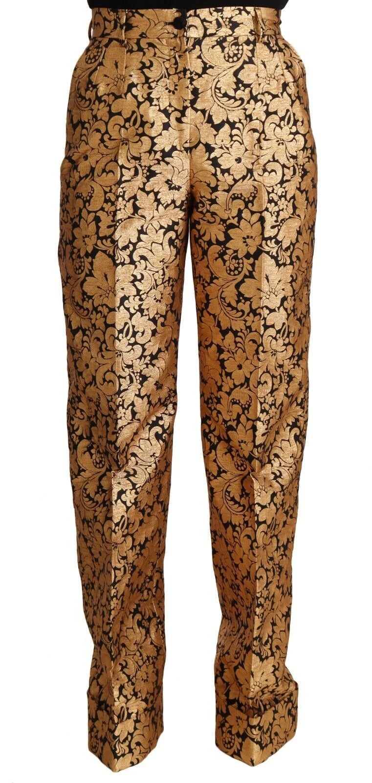 Dolce & Gabbana Gold Floral Jacquard Straight Polyester Pants - IT42|M - Trousers