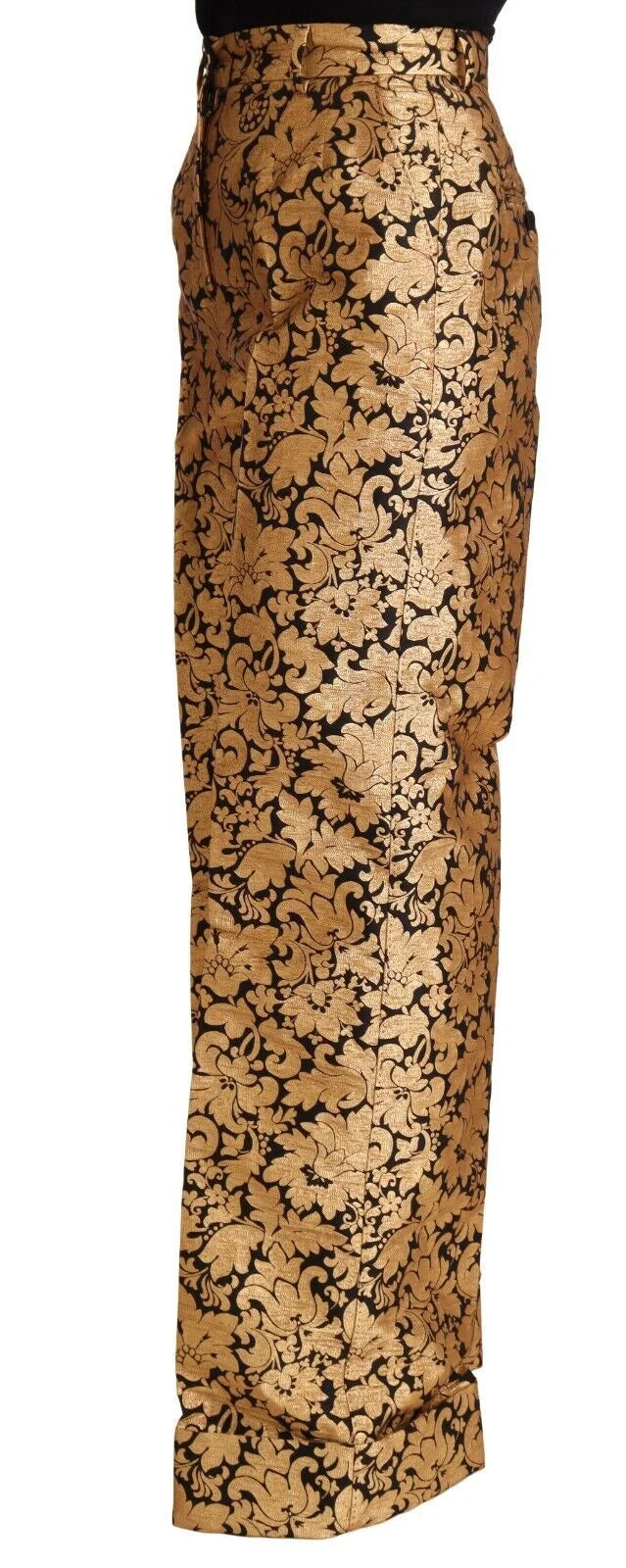 Dolce & Gabbana Gold Floral Jacquard Straight Polyester Pants - IT42|M - Trousers