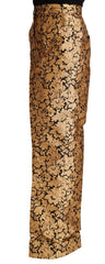 Dolce & Gabbana Gold Floral Jacquard Straight Polyester Pants - IT42|M - Trousers