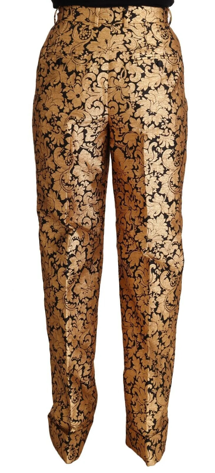 Dolce & Gabbana Gold Floral Jacquard Straight Polyester Pants - IT42|M - Trousers