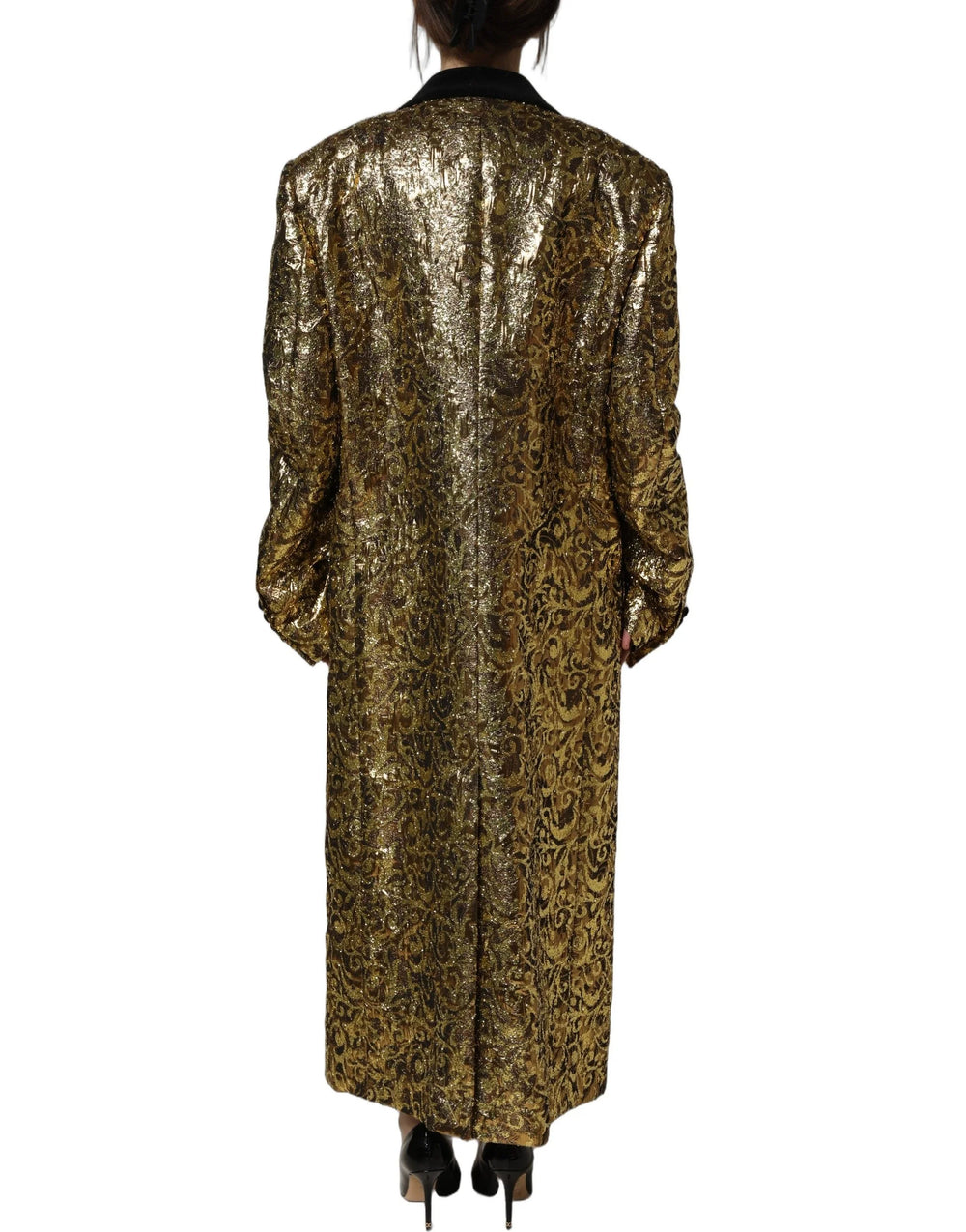 Dolce & Gabbana Gold Floral Jacquard Wool Trench Coat Jacket - IT40|S