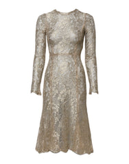 Dolce & Gabbana Gold Floral Lace Long Sleeves Fit & Flare Dress - IT36|XXS