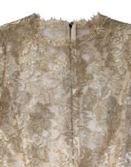 Dolce & Gabbana Gold Floral Lace Long Sleeves Fit & Flare Dress - IT36|XXS