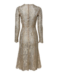 Dolce & Gabbana Gold Floral Lace Long Sleeves Fit & Flare Dress - IT36|XXS