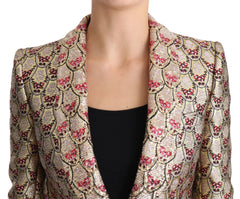 Dolce & Gabbana Gold Floral Sequined Blazer Coat Jacket - IT38|XS - Sport Jackets