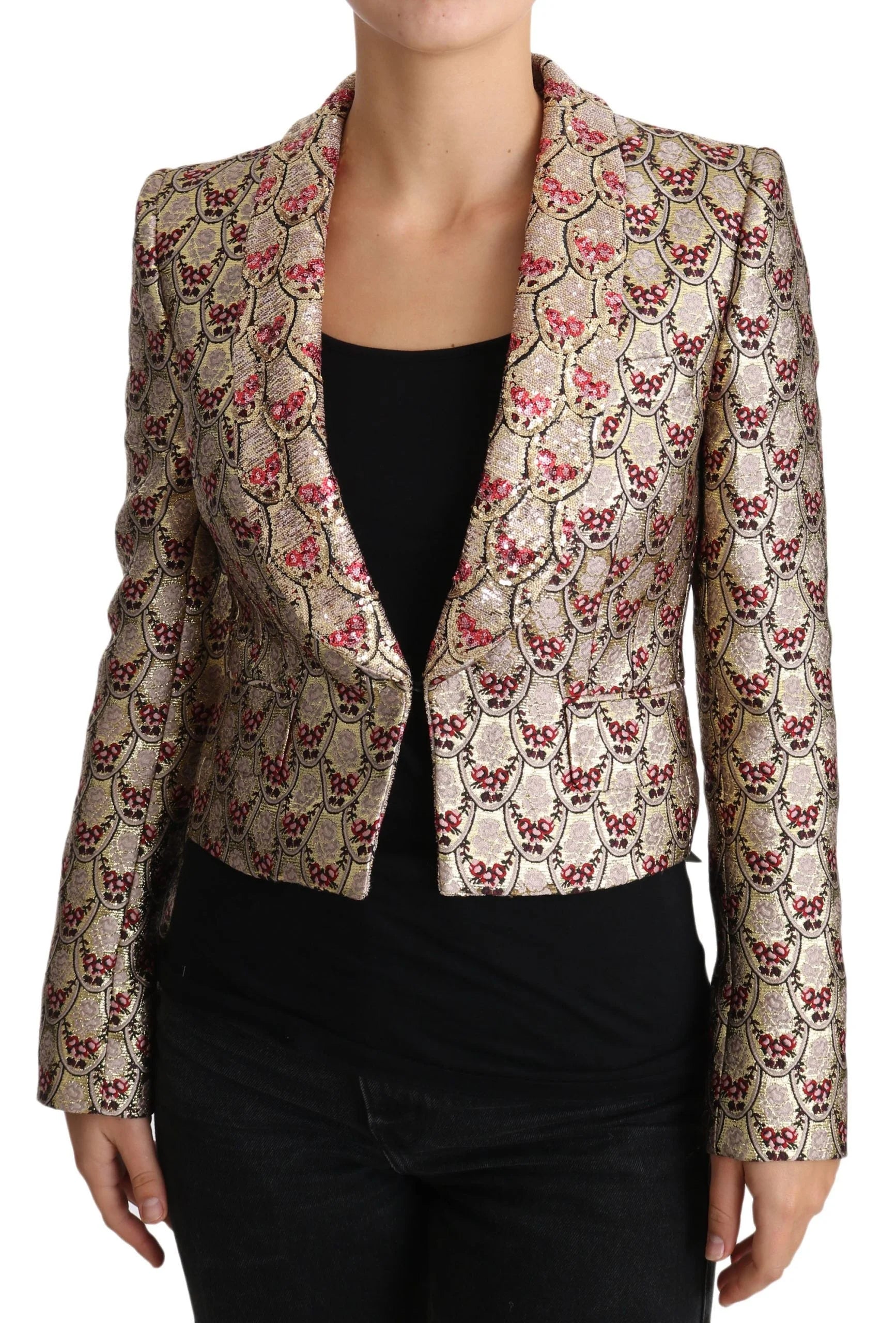Dolce & Gabbana Gold Floral Sequined Blazer Coat Jacket - IT38|XS - Sport Jackets