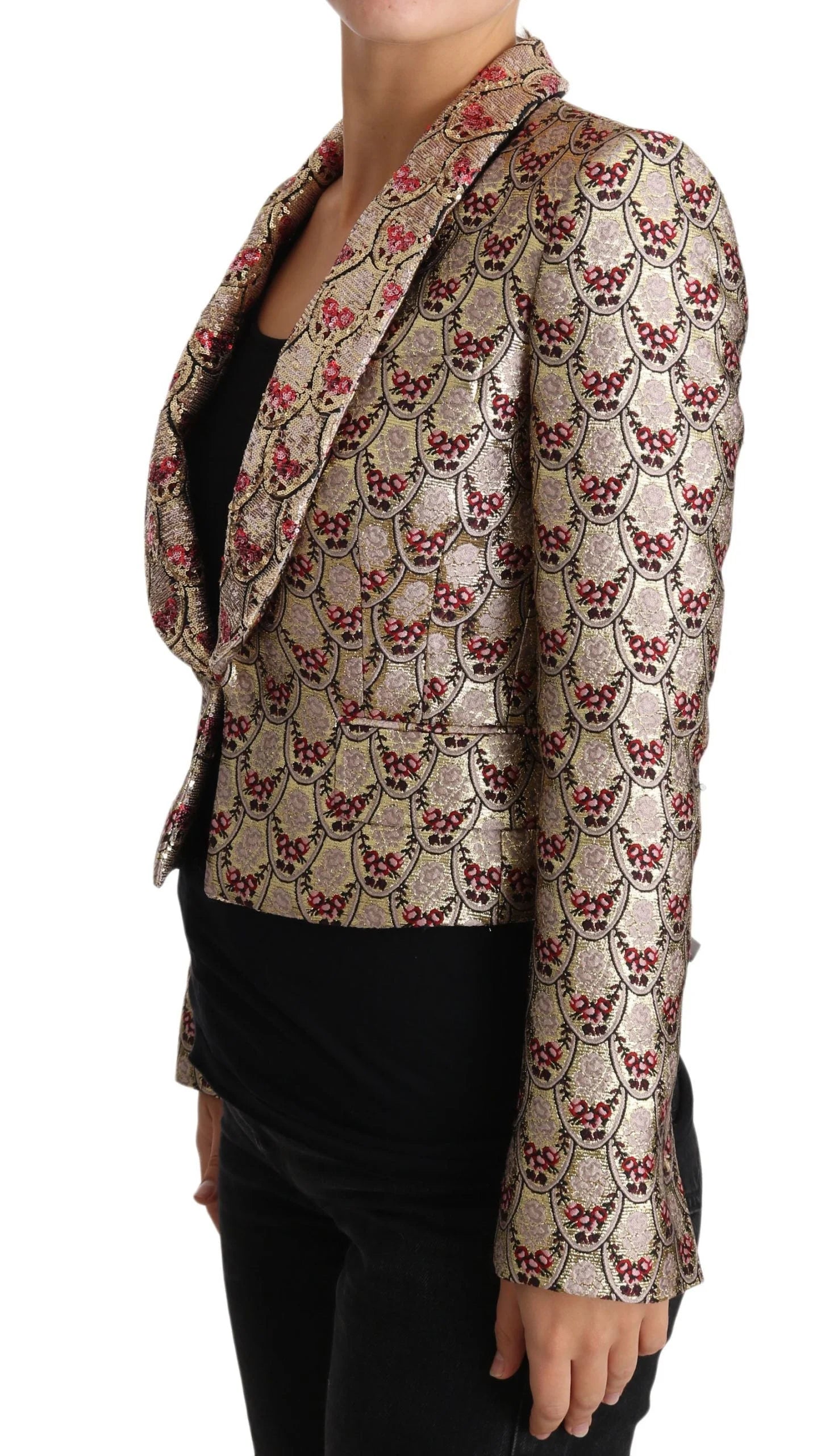 Dolce & Gabbana Gold Floral Sequined Blazer Coat Jacket - IT38|XS - Sport Jackets