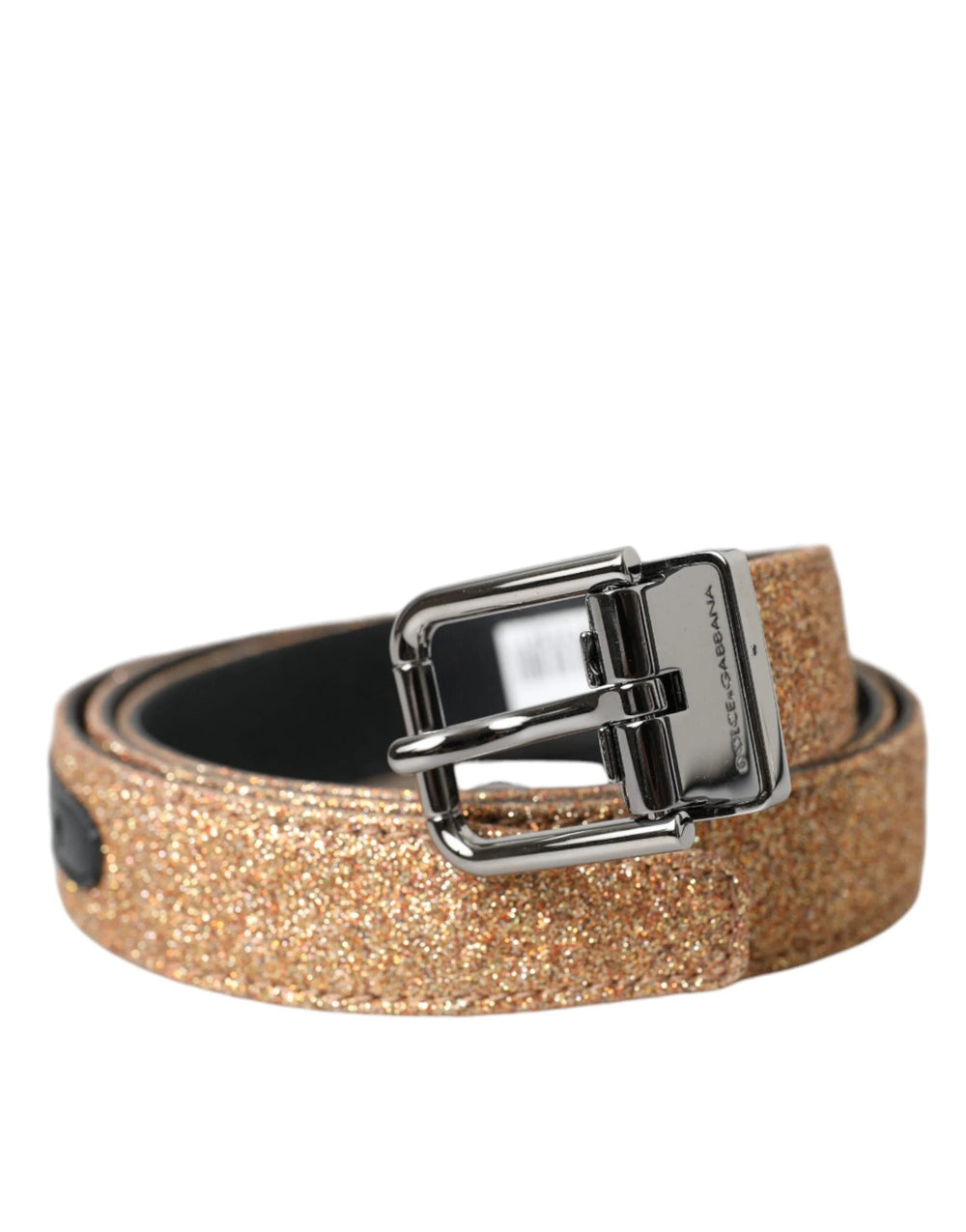 Dolce & Gabbana Gold Glitter Leather Silver Metal Buckle Belt - 90 cm / 36 Inches - Belts