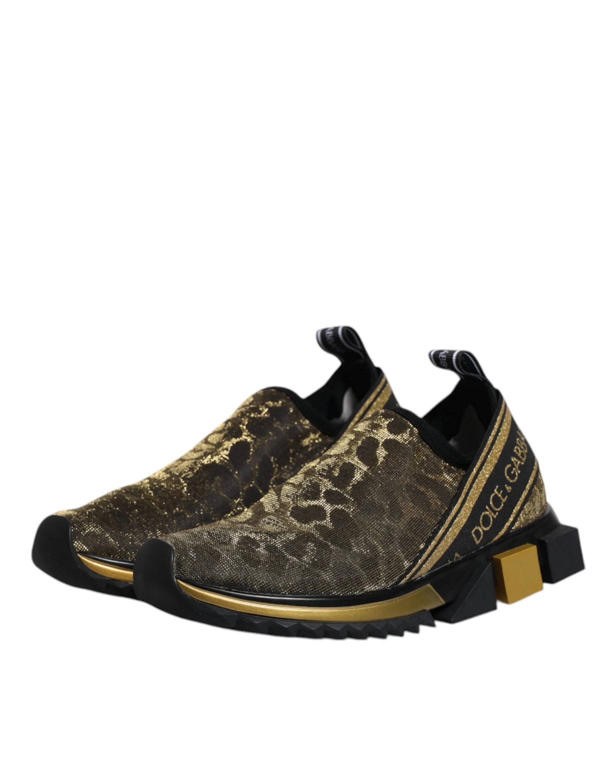 Dolce & Gabbana Gold Glitter Leopard Sorrento Sneakers Shoes - Sneakers