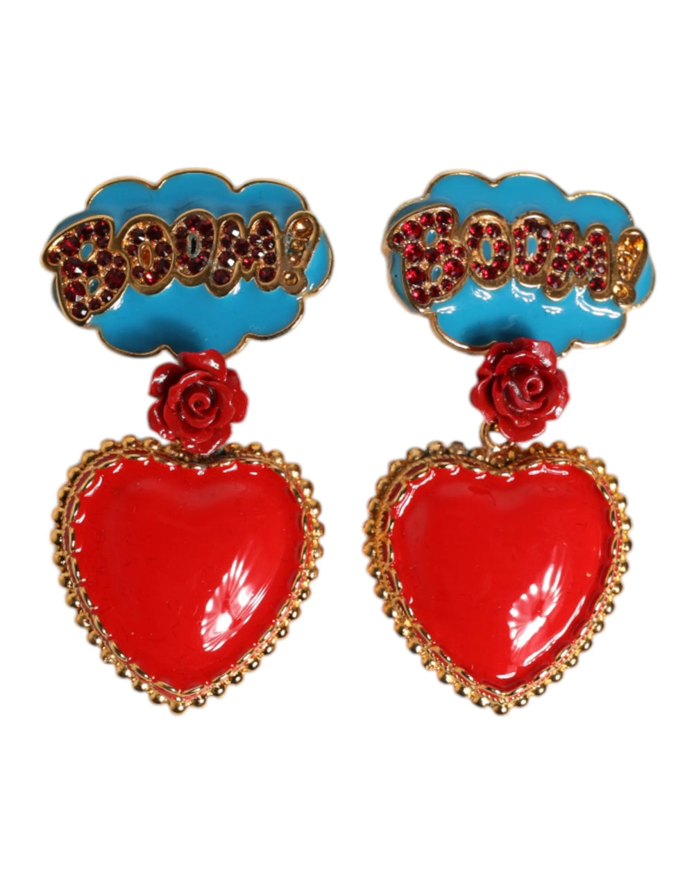 Dolce & Gabbana Gold Heart BOOM Cartoon Crystal Clip-On Earrings