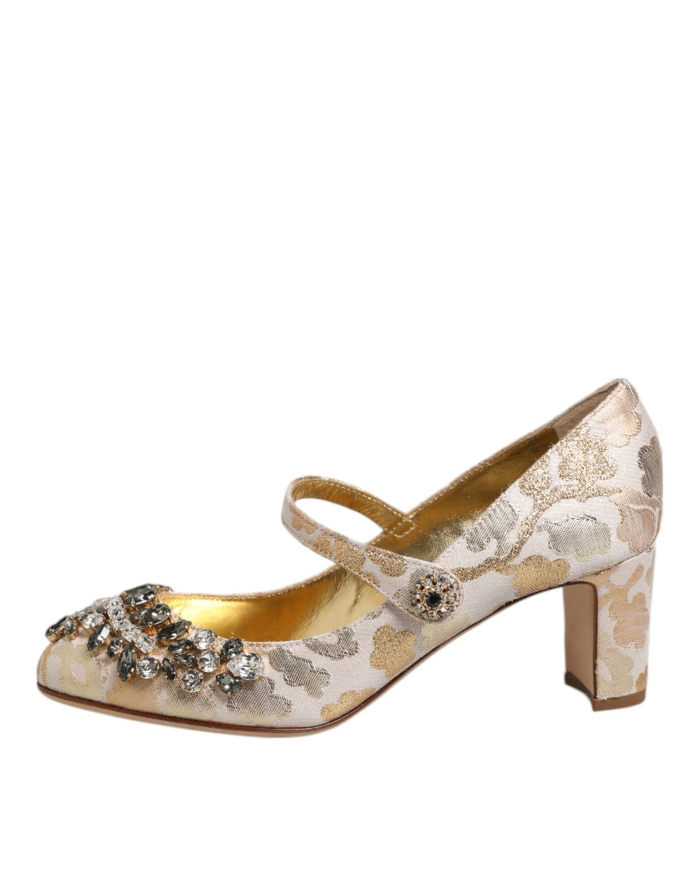 Dolce & Gabbana Gold Jacquard Crystal Mary Janes Pumps Shoes - EU38/US7.5 - Heels
