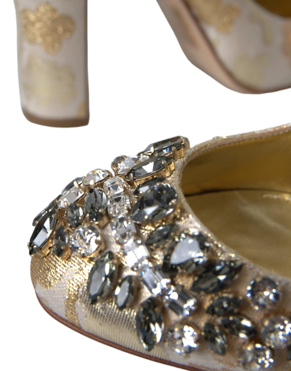 Dolce & Gabbana Gold Jacquard Crystal Mary Janes Pumps Shoes - EU36/US5.5