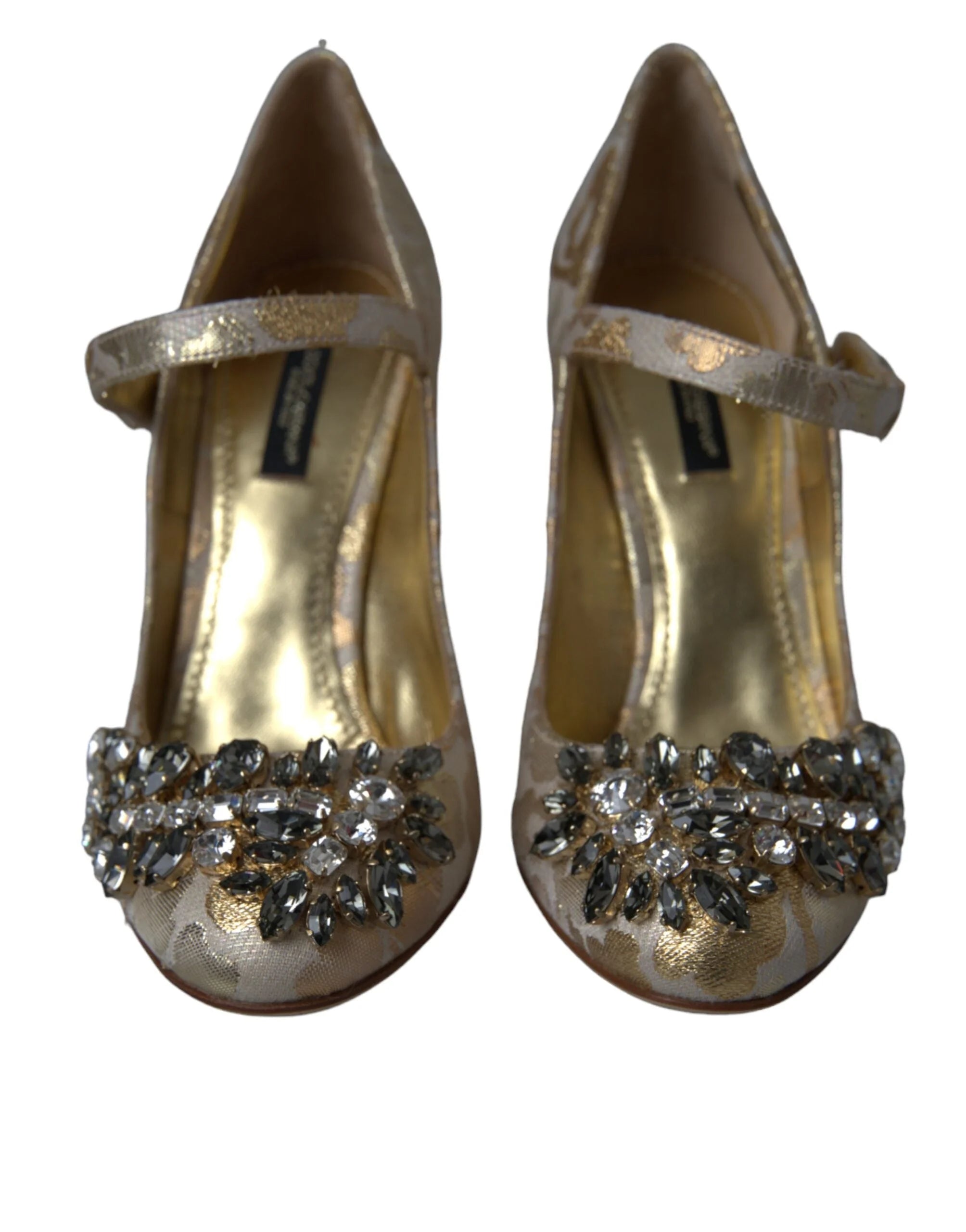 Dolce & Gabbana Gold Jacquard Crystal Mary Janes Pumps Shoes - Heels