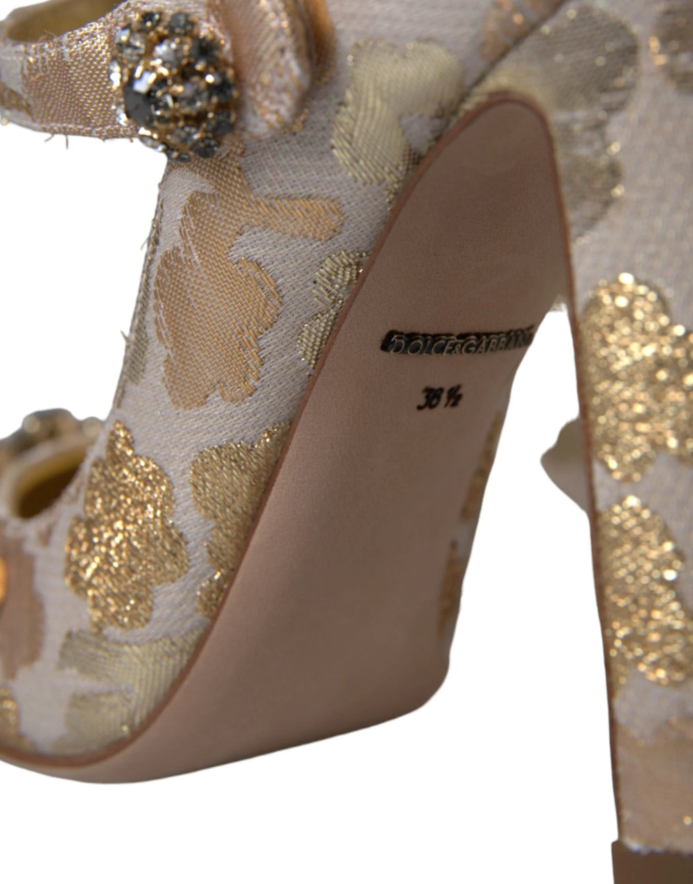 Dolce & Gabbana Gold Jacquard Crystal Mary Janes Pumps Shoes - Heels