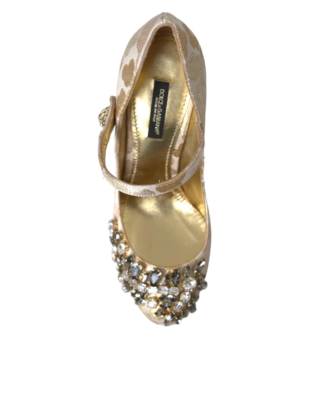 Dolce & Gabbana Gold Jacquard Crystal Mary Janes Pumps Shoes - Heels