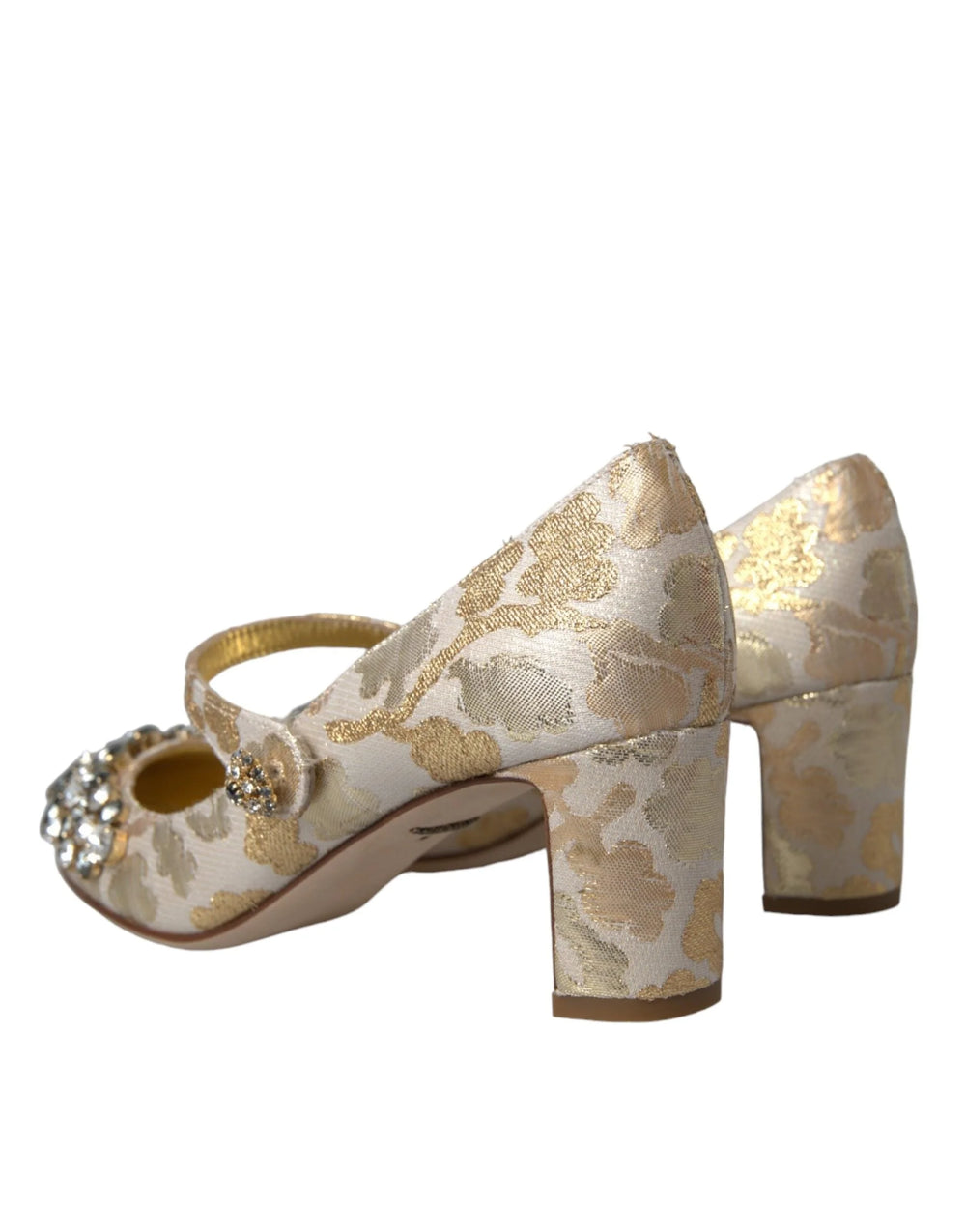 Dolce & Gabbana Gold Jacquard Crystal Mary Janes Pumps Shoes - Heels