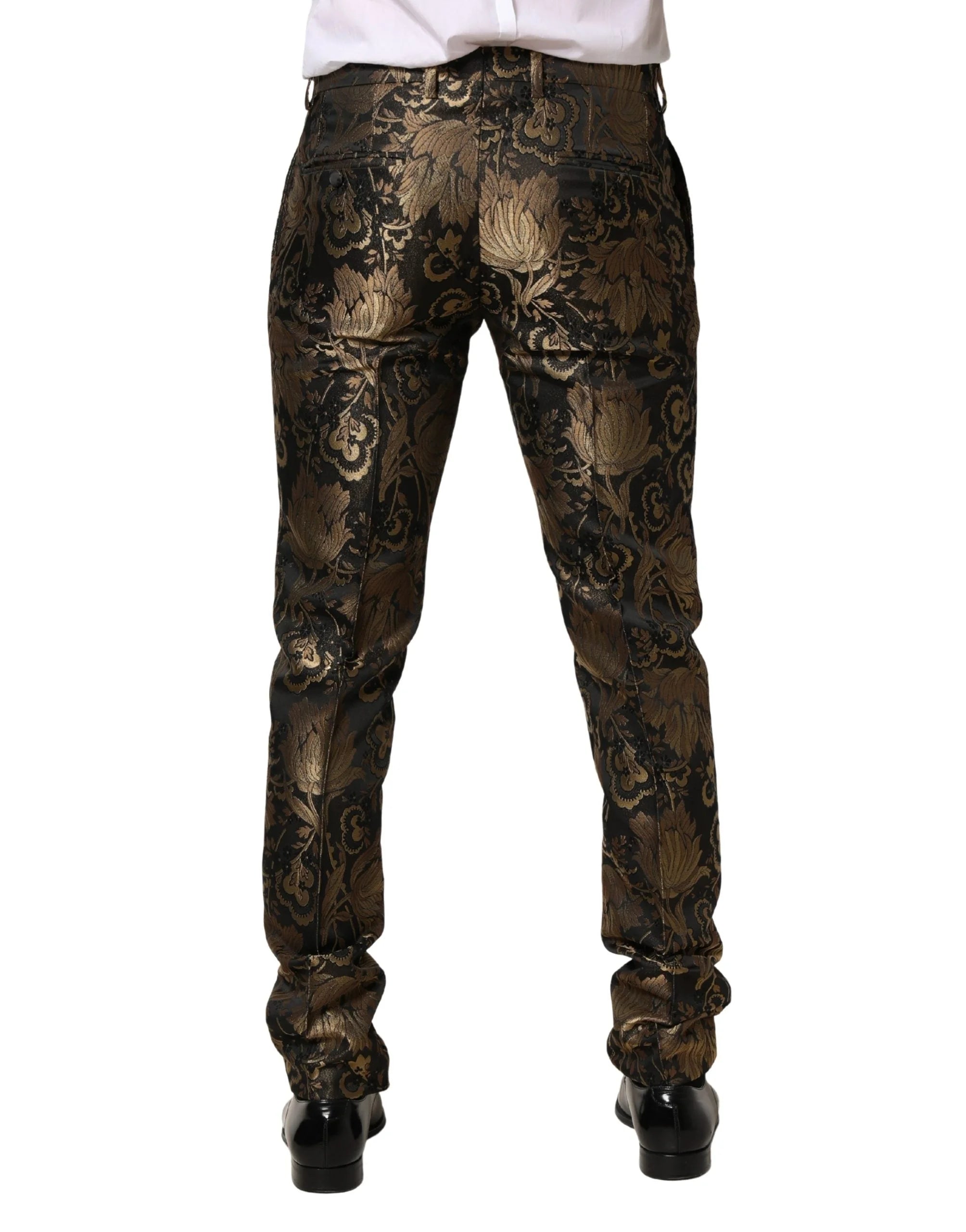 Dolce & Gabbana Gold Jacquard Dress Formal Men Trouser Pants - IT48 | M