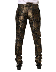 Dolce & Gabbana Gold Jacquard Dress Formal Men Trouser Pants - IT48 | M