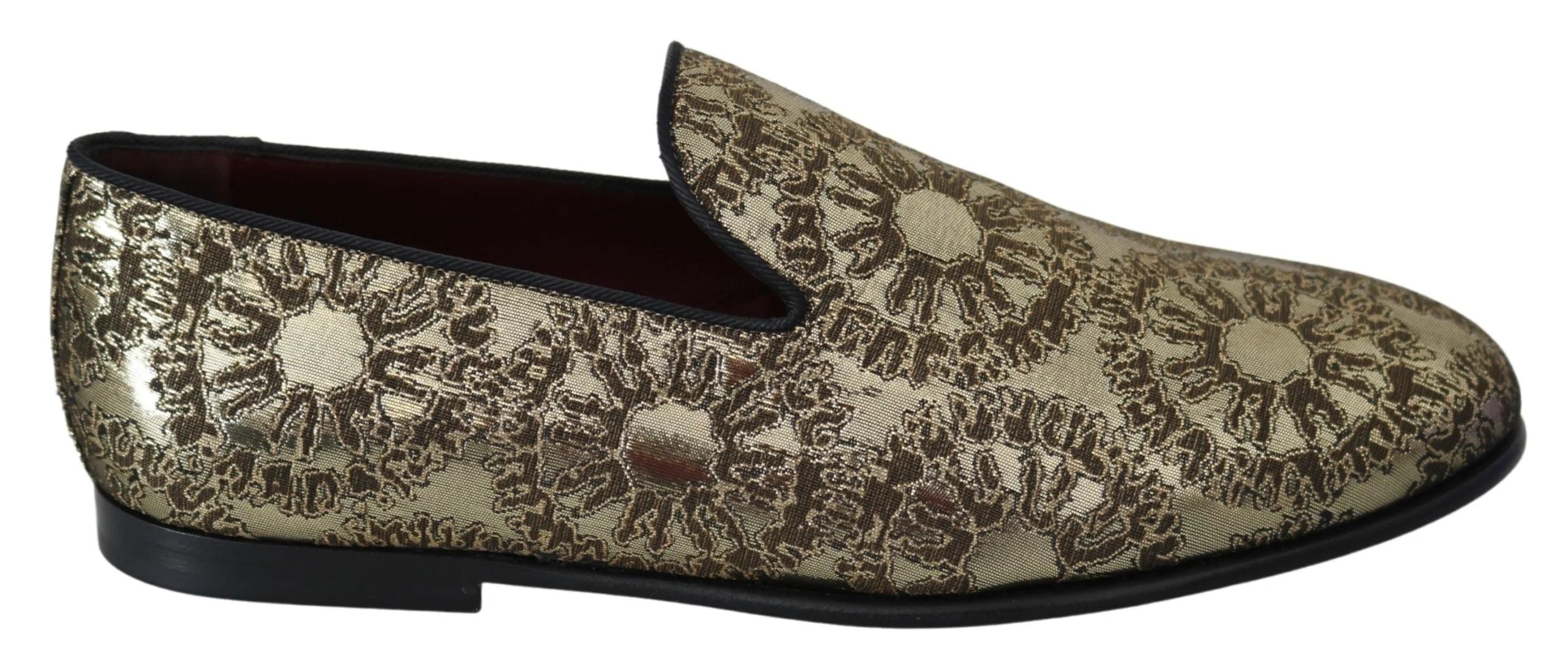 Dolce & Gabbana Gold Jacquard Flats Mens Loafers Shoes - Flats