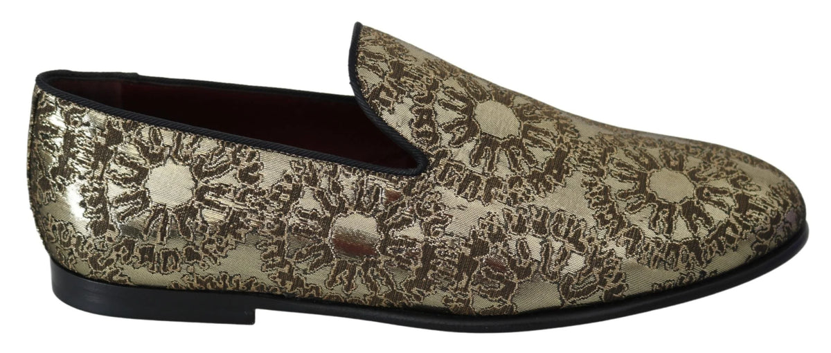Dolce & Gabbana Gold Jacquard Flats Mens Loafers Shoes - Flats