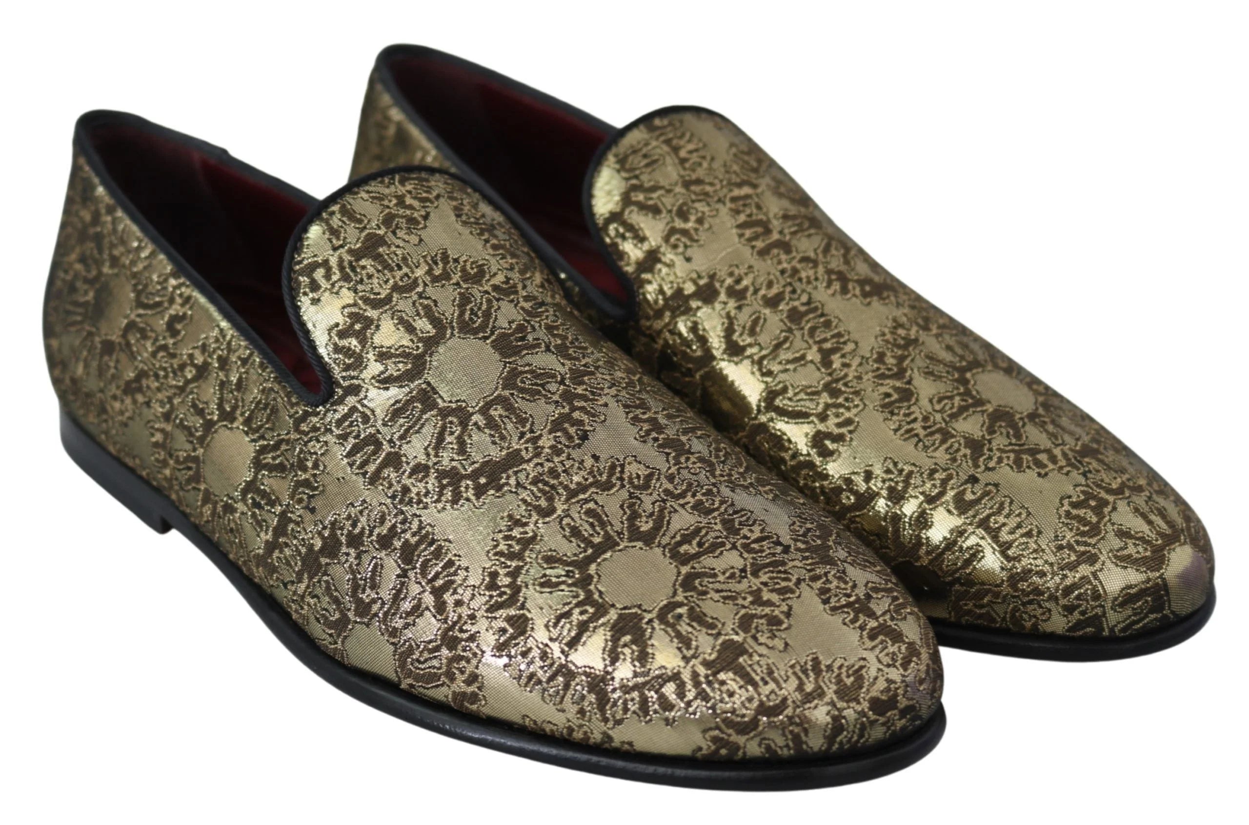 Dolce & Gabbana Gold Jacquard Flats Mens Loafers Shoes - Flats