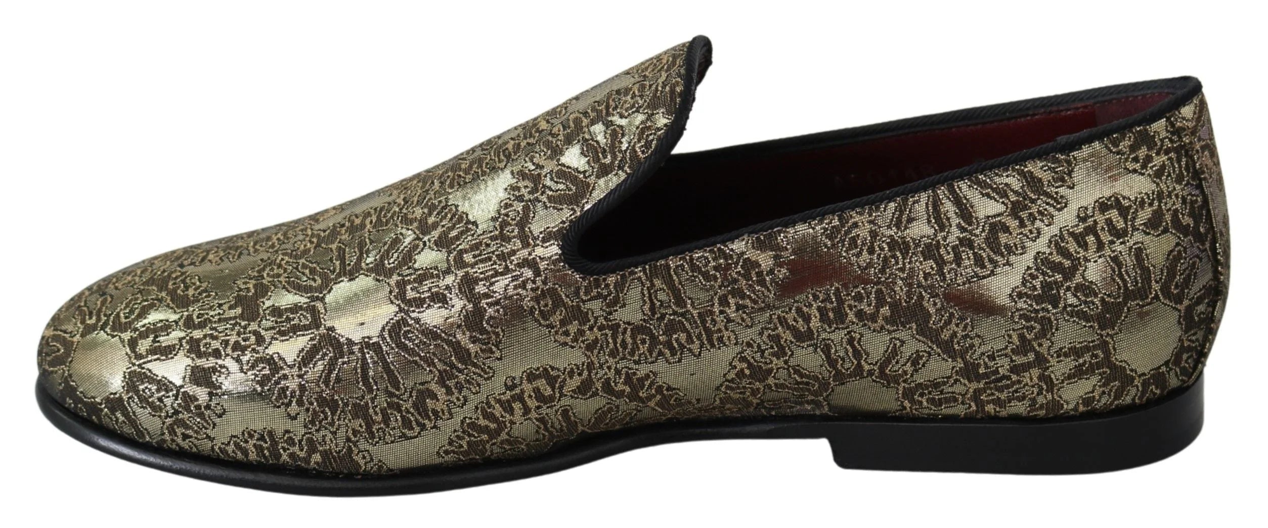 Dolce & Gabbana Gold Jacquard Flats Mens Loafers Shoes - Flats